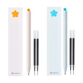 Kaco FIRST Gel Pens Cute Stationery Black Ink 2 Pieces with Extra 4 Refills, 0.5 mm Fine Point, Aesthetic Cute Star Pens for Journaling