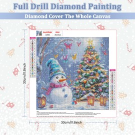 RICUVED Diamond Art Kits for Adults, Snowman Christmas Tree Diamond Painting Kits for Beginners, Winter DIY 5D Full Round Drill Gem Crystal Rhinestone Art and Craft Kit for Home Wall Decor 30x30cm