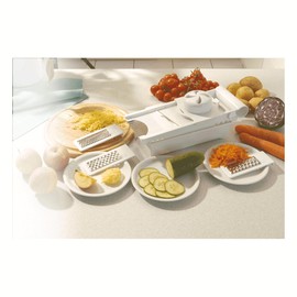 EUROHOME 7-Piece Multi-Purpose Grater Set - Multifunctional Vegetable Slicer with Spacer - Grater with Collection Container - Kitchen Grater 22 cm with 5 Attachments - Dishwasher Safe Salad Cutter