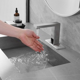 Bathfinesse Automatic Touchless Bathroom Faucet, Motion Activated Hands-Free Faucet, Hot & Cold Mixer Control, Battery or Plug-in Powered, Black