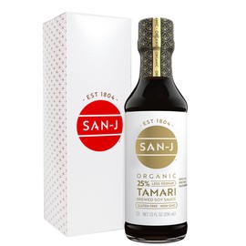 San-J - Organic Gluten Free Tamari Soy Sauce with 25% Less Sodium - Specially Brewed - Made with 100% Whole Soy - 10 oz. Bottle
