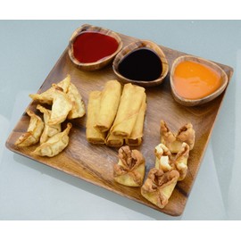 PACIFIC MERCHANTS AcaciawareThree-Sided Bowl, 4" x 4" x 1.5", Set of 4, Sustainable, Eco-Friendly, Acacia wood Bowl Set