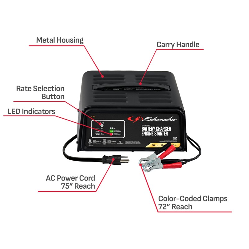 Schumacher Electric 6A Car Battery Charger and 50A Engine Starter,