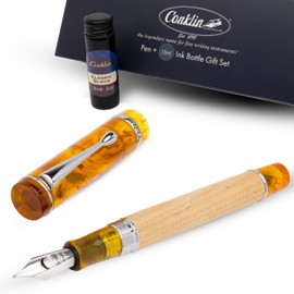Conklin Duragraph Voyager Fountain Pen Fine Nib – Birchwood + European Resin + Free 15ml Ink Bottle – Luxury Gift Pen for Professionals, Collectors, Writers