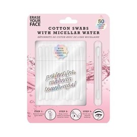ERASE YOUR FACE Micellar Water Cotton Swabs - Makeup Cotton Swabs to Remove Waterproof Makeup & Impurities - Travel-Friendly & Suitable for Sensitive Skin (50 Count)