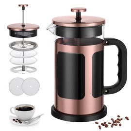 Dircolz French Press Coffee Maker -21oz Stainless Steel with Borosilicate Glass Heat Resistant 4 Level Filtration System for Brew Coffee & Tea Dishwasher Safe,Travel Coffee Presses