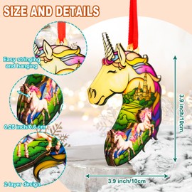 Unicorn Christmas Ornament – 2-Layer Wood & Acrylic Rainbow Unicorn Ornament for Girls – Laser-Cut Unicorn Ornament for Christmas Tree – Festive Gifts for Unicorn Lovers – 2024 Holiday Home Decor
