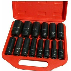 CAL-HAWK 14Pc 1/2" DR Chrome Molybdenum Steel Deep Impact Socket Set - SAE 6 Point w/Case