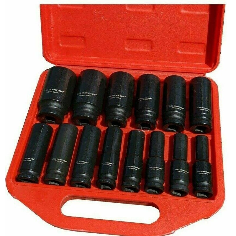 CAL-HAWK 14Pc 1/2" DR Chrome Molybdenum Steel Deep Impact Socket