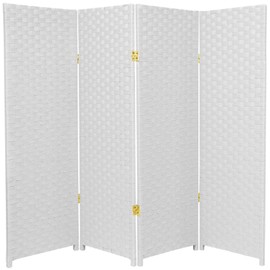 4 ft. Short Woven Fiber Folding Screen - White - 4 Panel