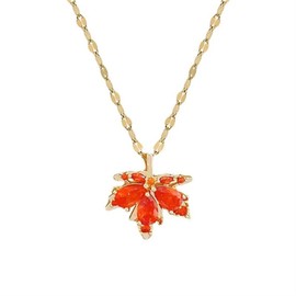 Red Maple Leaf Crystal Birthstone Cubic Zirconia Minimalist Necklace For Women,Maple