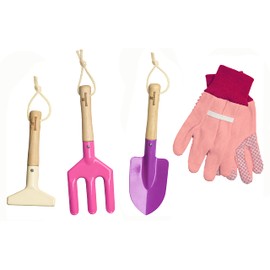 Gardening Set, Tool Kit, for Kids, STEM, Includes Tote Bag, Spade, Watering Can, Rake, Fork, Trowel and Gloves (Princess Pink)