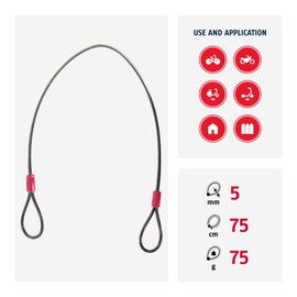 ABUS loop cable Cobra 5/75 - steel cable coated with plastic - security for bicycle and motorbike accessories - 75 cm long, 5 mm thick