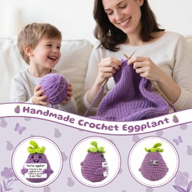 ddLUCK Fridge Magnets with Positive Card, Funny Knitted Wool Eggplant Toy, Refrigerator Magnets Crochet Doll for Kitchen Decor, Cheer Up Gifts for Boys Girls