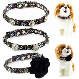 PETFAVORITES Rhinestone Dog Collar, Crystal Dog Birthday Jewelry, Bling Cat Collar with Flower Charm, Kitten Teacup Puppy Toy Yorkie Chihuahua Clothes Costume Accessories (Pattern C, Size S)