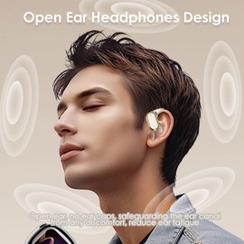 Ttbesmi Skin Wireless Out of Ear Open Headphones Earbuds Bluetooth 5.3 Headphones Stereo Powerful Bass Ear Hanging Bluetooth Headset Waterproof Running Buds Air Conduction Over Ear Earbuds