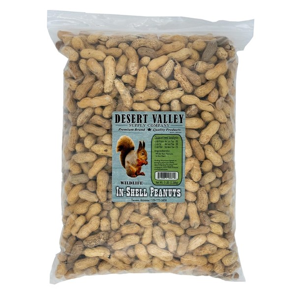 Desert Valley Premium in-Shell Peanuts - Wild Bird - Wildlife Food, Squirrels, Chipmunks, Cardinals, Jays & More (5-Pounds)