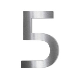 Metzler Stainless Steel House Number – Modern Design – Weatherproof and Easy to Clean – Bauhaus Font – Plug-In Dowel – Height 14 cm – Number 5