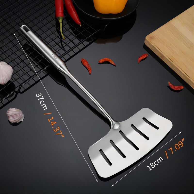 GREATLINK 304 Stainless Steel Fish Spatula,Wide Slotted Turner Steak Spatula