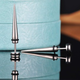 Yumilok Jewelry 4 Pcs Mens Womens Stainless Steel Spike Stud Earrings Tapers Fake Plugs Ear Stretchers, 2 Pairs(Black, Silver)