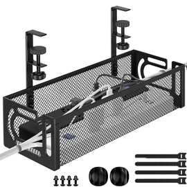 Under Desk Cable Management Tray, Cable Organizer, Cable Management Box, Cord Organizer for Desk, Under Desk Storage for Office Home - No Drill to Desk Cable Raceway