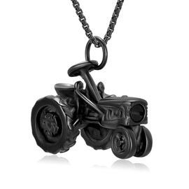 Oinsi Men Keepsake Jewelry Stainless Steel Farm Tractor Cremation Necklace For Ashes For Dad Memorial Urn Necklace Pendant, 316L, Crystal