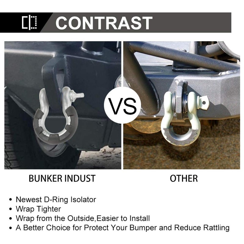 BUNKER INDUST D Ring/Shackle Isolator Kit,1 Pair Black D-Ring Isolator
