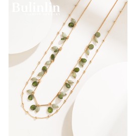 BULINLIN Long Gold Necklace Layered Long Statement Necklaces for Women Double Sweater Chain Mothers Day Gifts for Mum Gold Costume Jewellery(Green)