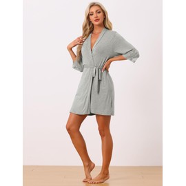 cheibear Womens Cotton Robe Lightweight Short Bathrobe Thin Sleepwear Soft Ladies Loungewear Light Gray Small