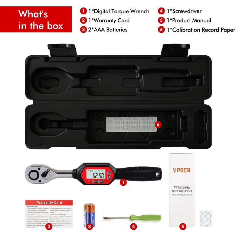 VPOER Digital Torque Wrench 1/2-inch Drive, 2.2-73.7 ft-lbs (3-100 Nm)