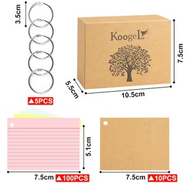 Koogel A8 Small Revision Cards, 500PCS Index Cards Flash Cards 75x45mm Flashcards Assorted Colours Record Cards On a Ring for Study Office NotePads School Learning Memo