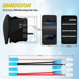 Joinfworld Momentary Rocker Switch Waterproof (ON)-Off-(ON) 3 Position Rocker Switch 12V 20A DPDT 7 Pin Blue LED Boat Switch Toggle for Automotive Car UTV ATV with Jumper Wire