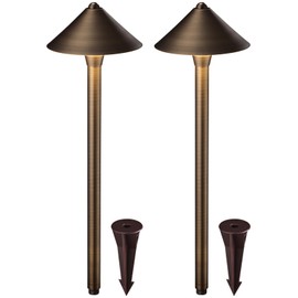 LEONLITE Conehead 12V Brass Path Light, Low Voltage Landscape Pathway Light, Solid Cast Accent Lighing, Work with G4 Bulb, (Bulbs Not Included), IP65, 21.5'' Tall, 6.73'' Shade, Bronze, Pack of 2