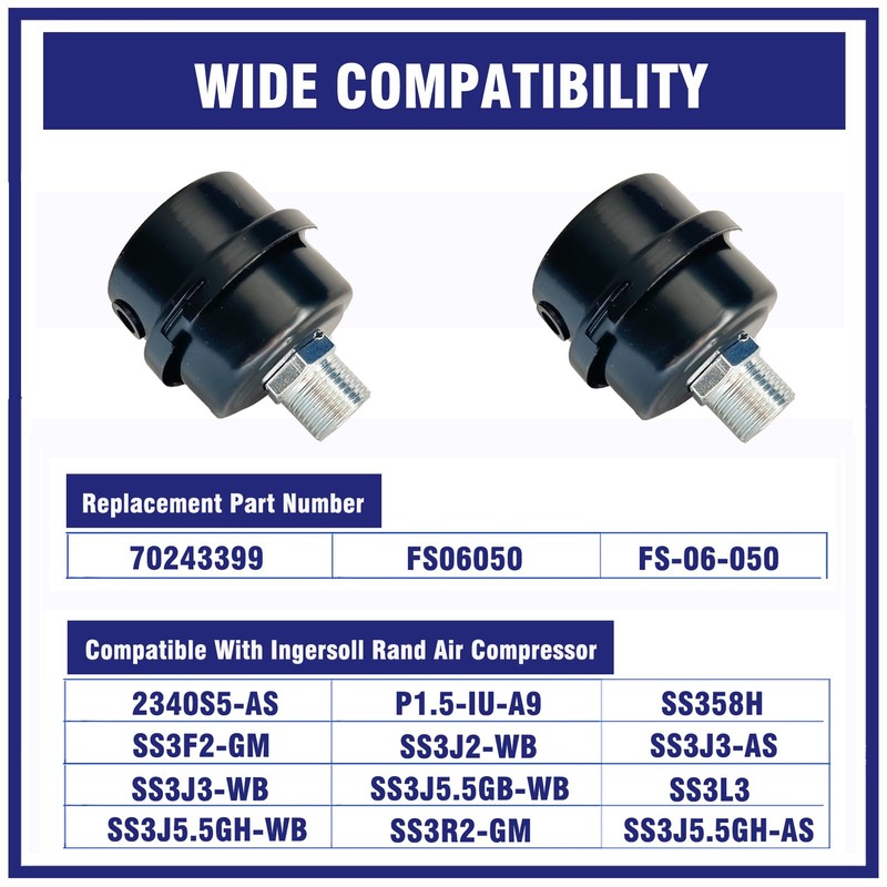 2 Pcs 70243399 Air Intake Filter Silencer 1/2" MPT Compatible