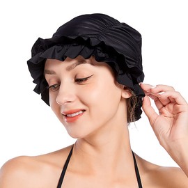 Women Ladies Pleated Swim Cap Turban Swimming Hat Long Short Hair Swimming Cap Elastic Shower Cap For Swimming Comfortable Fashion Ear Protection Swimming Hat Pool Cap Easy to Put On and Off