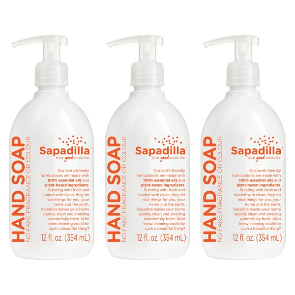 Sapadilla Liquid Hand Soap - Grapefruit + Bergamot - Made with 100% Pure Essential Oil Blends, Cleansing & Moisturizing, Aromatic & Fragrant Hand Soap, Plant Based, Biodegradable, 12 Ounce (Pack of 3)