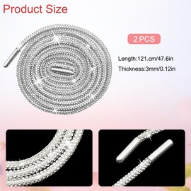 2 Pcs Rhinestone Shoe Laces, with 20 Pcs Shoe Boot Buckle, Crystal Glitter Rope, Bling Shiny Round Shoe Rope, Bling Hoodie String Rhinestone Glitter Rope for Sneakers Sweatpants Drawstring Cords