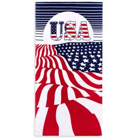 American Flag Beach Towel 30 x 60 inch (76 x 152 cm) USA Sun Patriot 100% Cotton Velour Terry