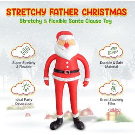 Quebec Playwright's Stretchy Father Christmas Unique Holiday Stocking Presents Christmas Eve Delights, Fun Kids Stocking Fillers Special Festive Surprises 12cm (Pack of 1)