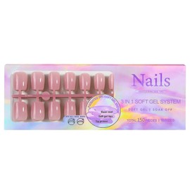 150Pcs Skin Tones Press on Nails Exit Short Square Fake Nails In15 Sizes 3 IN 1 Nude Soft Gel Nail Tips Glossy Reusable Acrylic Nails No Need to File False Nails for Women Girls Manicure