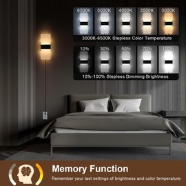 GOODATE Plug in Wall Sconces with Stepless Adjustable 3000K-6500K Colors & 10%-100% Brightness,Wall Sconces Set of Two with Remote,12W Acrylic LED Plug in Wall Light,Hardwire or Plug-in (2 PACK,Black)