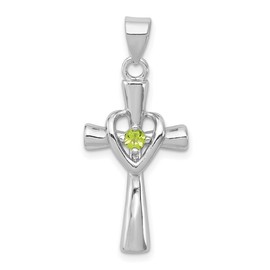 JewelryWeb 925 Sterling Silver Solid Polished Peridot Love Heart Religious Faith Cross Pendant Necklace 33x15mm Wide-Pendant for Women