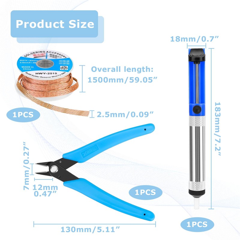 Desoldering Pump, Desoldering Wick, Soldering Accessories, Micro Shear Wire Cutter,