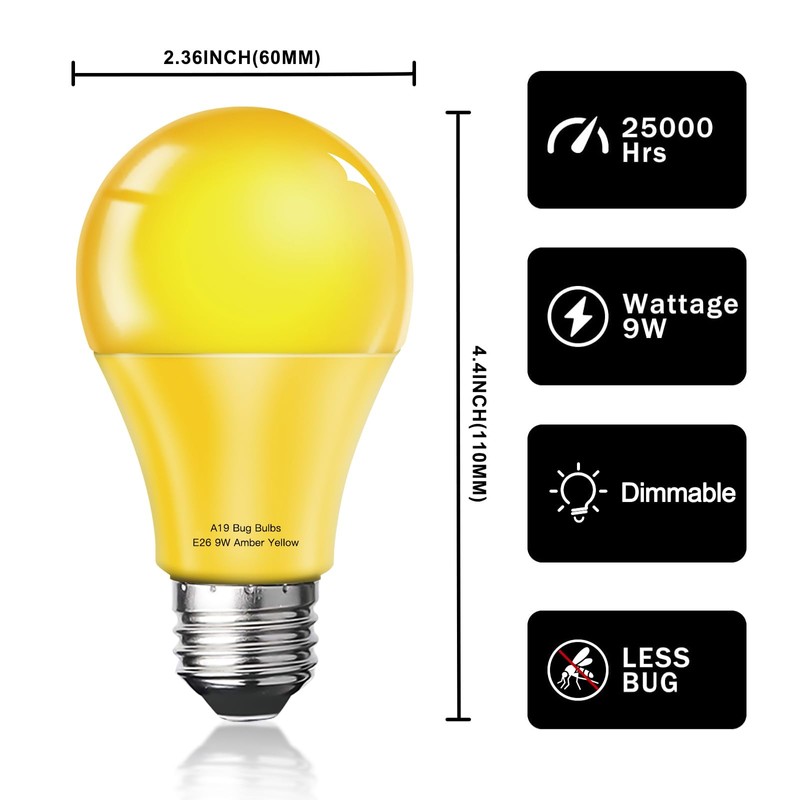 Wiyifada LED Bug Light Bulbs Outdoor 8 Pack,Dimmable 9W Amber