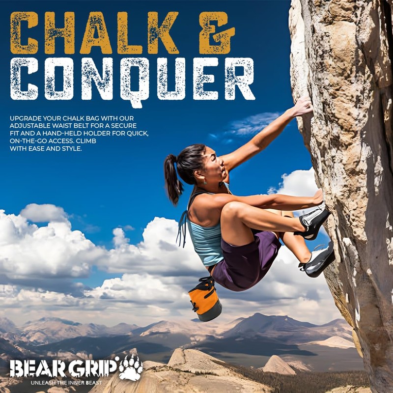BEAR GRIP Premium Chalk Bag Bundle Pack for Rock Climbing