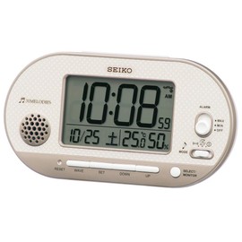 Seiko Clock SQ795G Table Clock, Light Pink Gold, Body Size: 3.2 x 6.2 x 1.9 inches (8.1 x 15.9 x 4.9 cm), Alarm Clock, Radio Wave, Digital, Temperature, Humidity, Display