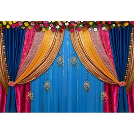 dnldliq 12x10ft Indian Traditional Backdrop Boho India Curtains Marigold Pooja Traditional Festival Diwali Photo Background Hindu Wedding Marriage Bridal Shower Holi Decor Banners Photo Booth Props