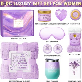 Birthday Gifts for Women, Self Care Gifts Get Well Soon Gifts Basket for Women Lavender Relaxing Spa Gifts Care Package w/ Blanket Unique Valentines Day Gifts for Her Mom Wife Girlfriend Friend Sister