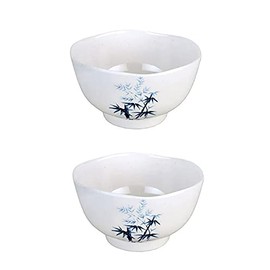 JapanBargain 2338, Set of 2 Japanese Style Soup Bowl Miso Soup Bowl Rice Bowl Snack Bowl Dessert Bowl Appetizer Bowl Salad Bowl,10 oz (White/Bamboo)