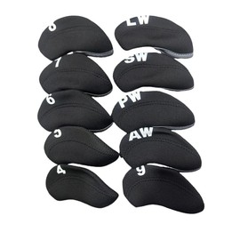 Golf Club Iron Head Covers 10 Piece Set Headcover Protector Black with Grey